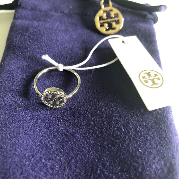 Tory Burch Miller logo ring silver Size 7 - Picture 1 of 9
